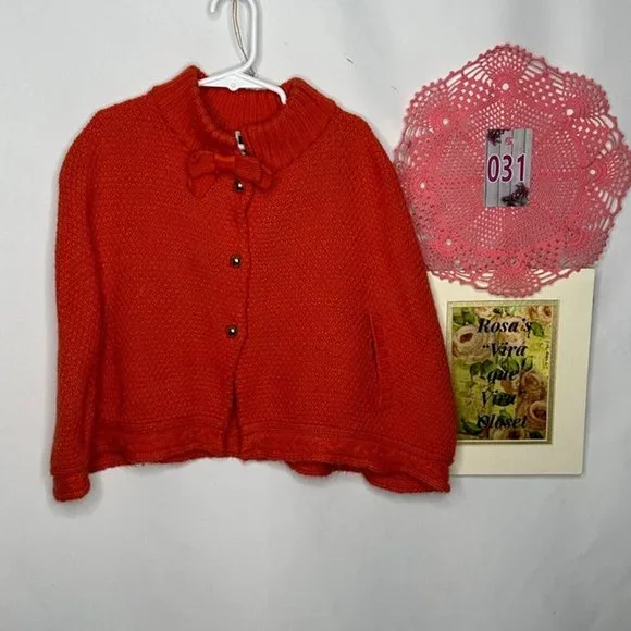 Janie and Jack Cableknit Poncho Orange Size 4 - Picture 3 of 9